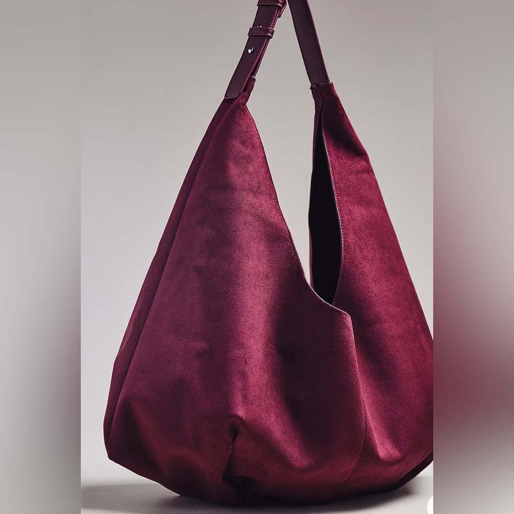 NWT Anthropologie Large Faux-Suede Slouchy
Tote Elegant Wine Hobo Bag - Picture 2 of 3